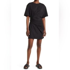 Frame Draped Tie Front Organic Cotton Mini Shirtdress In Noir size small NWOT